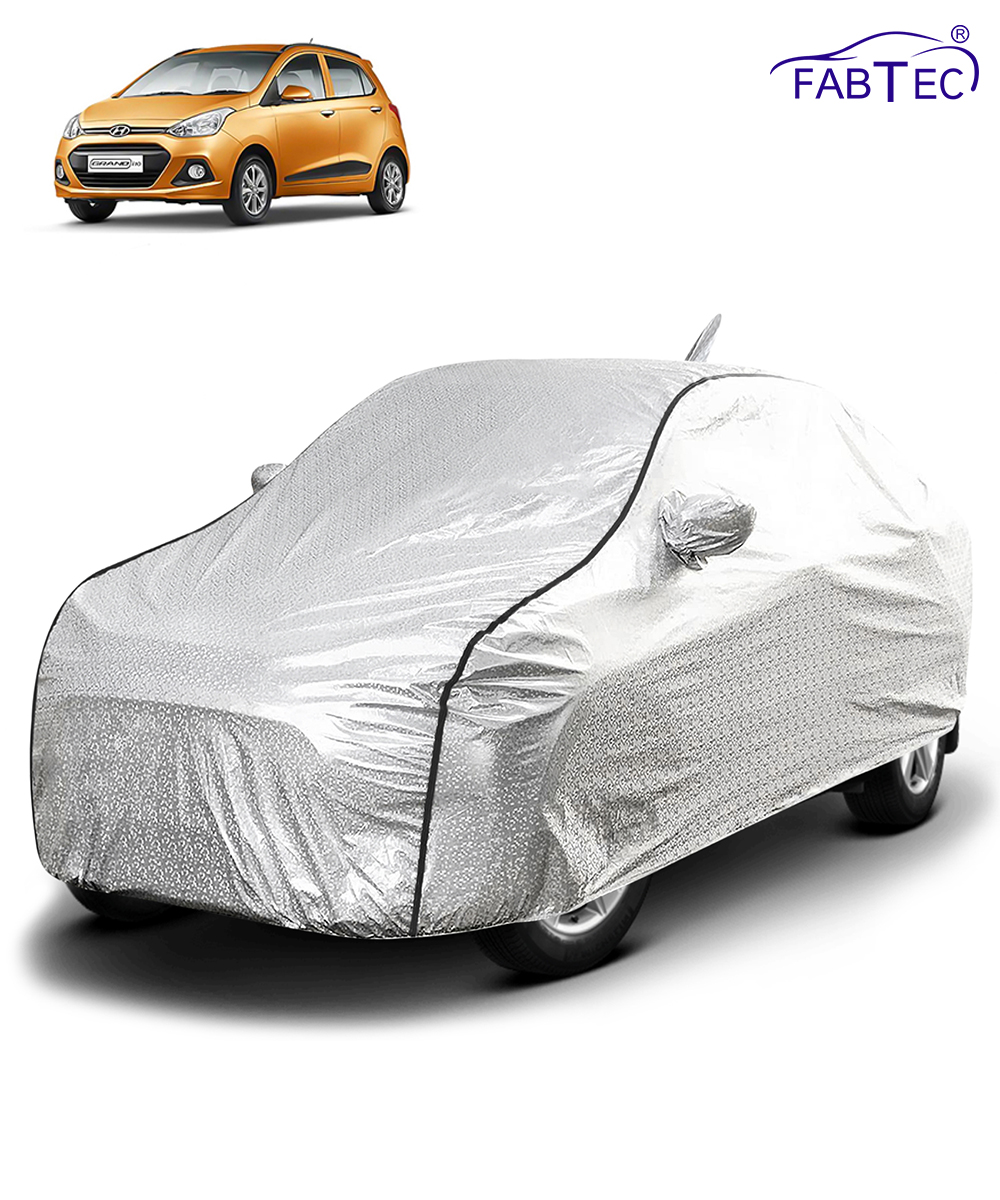 FABTEC - Metallic Silver Black Border Waterproof Car Body Cover for Hyundai Grand I10