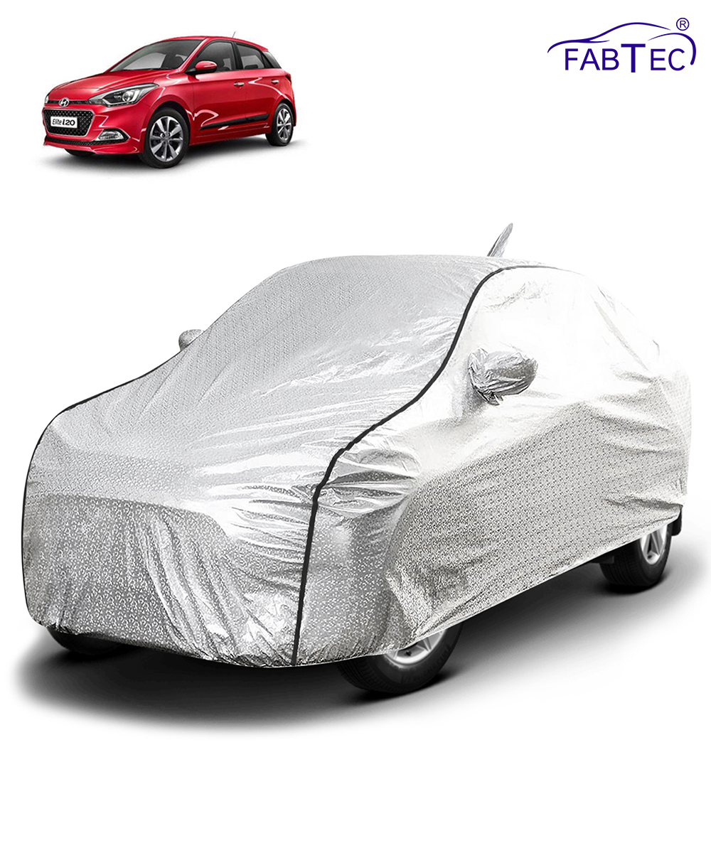 FABTEC - Metallic Silver Black Border Waterproof Car Body Cover for Hyundai Elite I20 2020