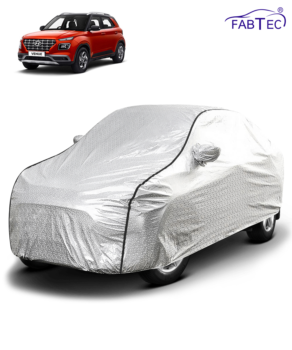 FABTEC - Metallic Silver Black Border Waterproof Car Body Cover for Hyundai Venue