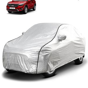 FABTEC - Metallic Silver Black Border Waterproof Car Body Cover for Kia Seltos