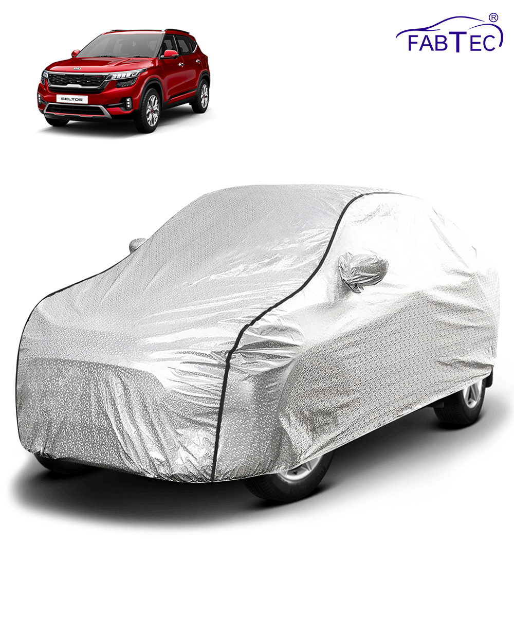 FABTEC - Metallic Silver Black Border Waterproof Car Body Cover for Kia Seltos