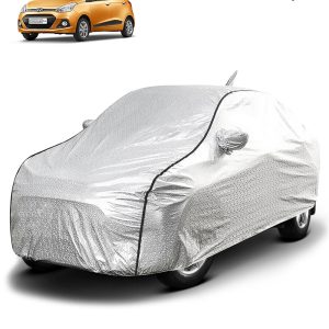 FABTEC - Metallic Silver Black Border Waterproof Car Body Cover for Hyundai I10
