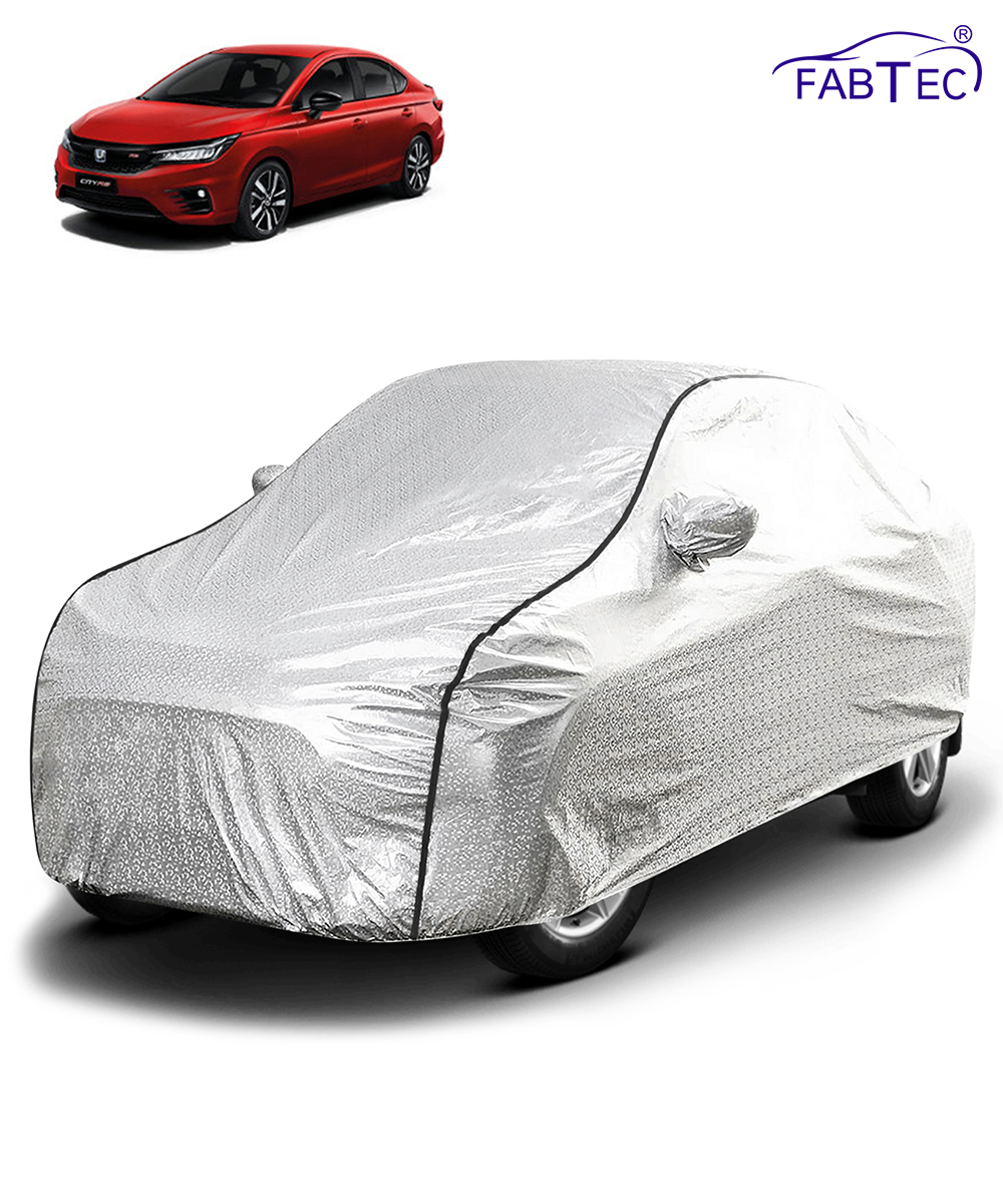 FABTEC - Metallic Silver Black Border Waterproof Car Body Cover for Honda City