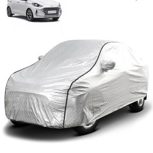 FABTEC - Metallic Silver Black Border Waterproof Car Body Cover for Hyundai Grand I10 Nios
