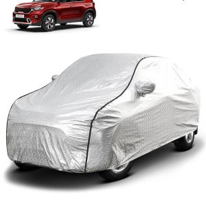 FABTEC - Metallic Silver Black Border Waterproof Car Body Cover for Kia Sonet
