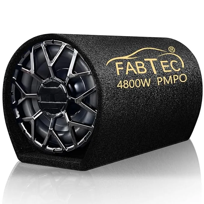 FABTEC 10 Inch High Power Active Super Car Bass Tube Subwoofer with Inbuilt Amplifier Powerful Audio and Deep Bass 4800W (Blac