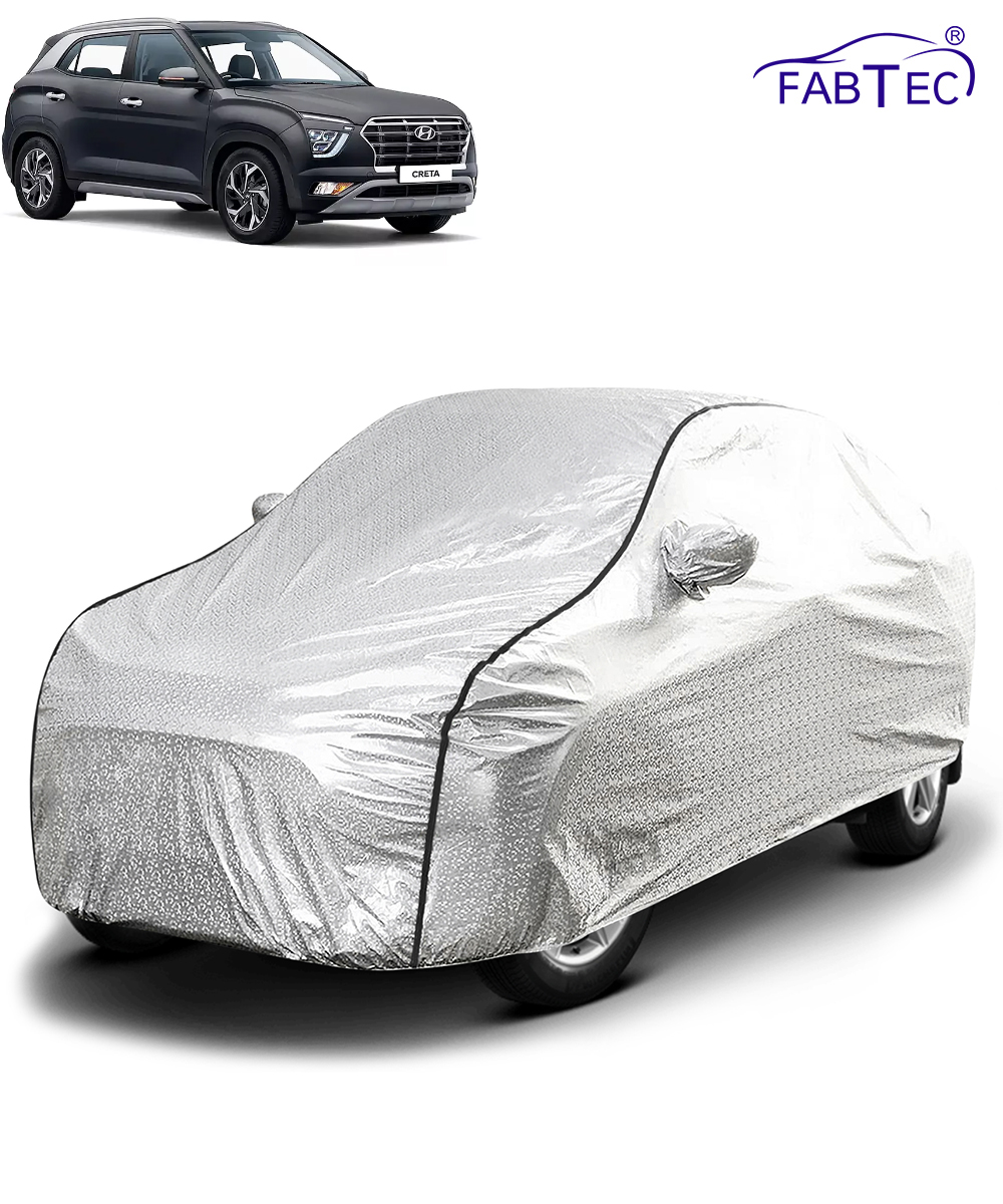 FABTEC - Metallic Silver Black Border Waterproof Car Body Cover for Hyundai Creta
