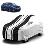FABTEC - Metallic Silver & Black Stripes Waterproof Car Body Cover for Maruti Suzuki Baleno Old