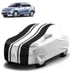 FABTEC - Metallic Silver & Black Stripes Waterproof Car Body Cover for Maruti Suzuki Dzire Old