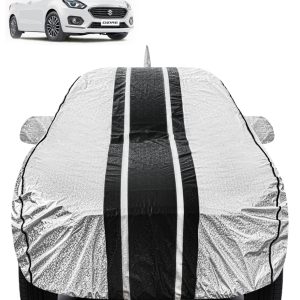 FABTEC - Metallic Silver & Black Stripes Waterproof Car Body Cover for Maruti Suzuki Dzire New