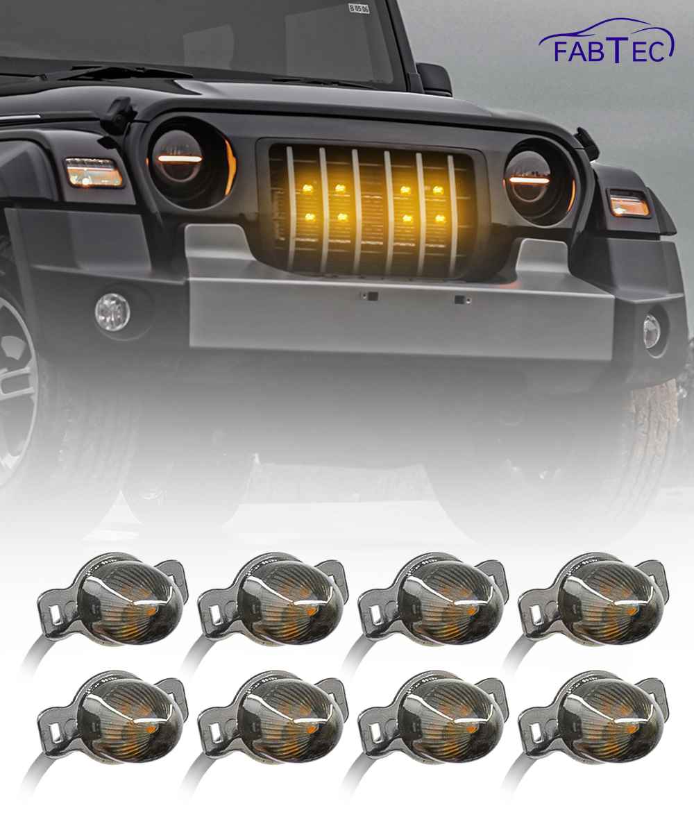 FABTEC - Led Car Grill Led Strobe Light Daytime Running Light with Police Red & Blue and Amber Yellow Emergency Off-Roading Warning Light