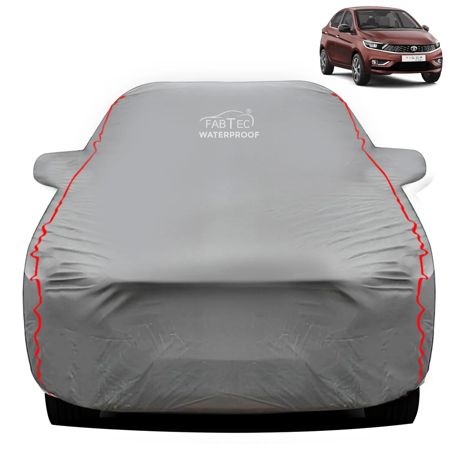 FABTEC -Peva Waterproof Red Border Car Body Cover for Tata Tigor