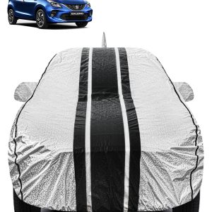 FABTEC - Metallic Silver & Black Stripes Waterproof Car Body Cover for Maruti Suzuki Baleno Old