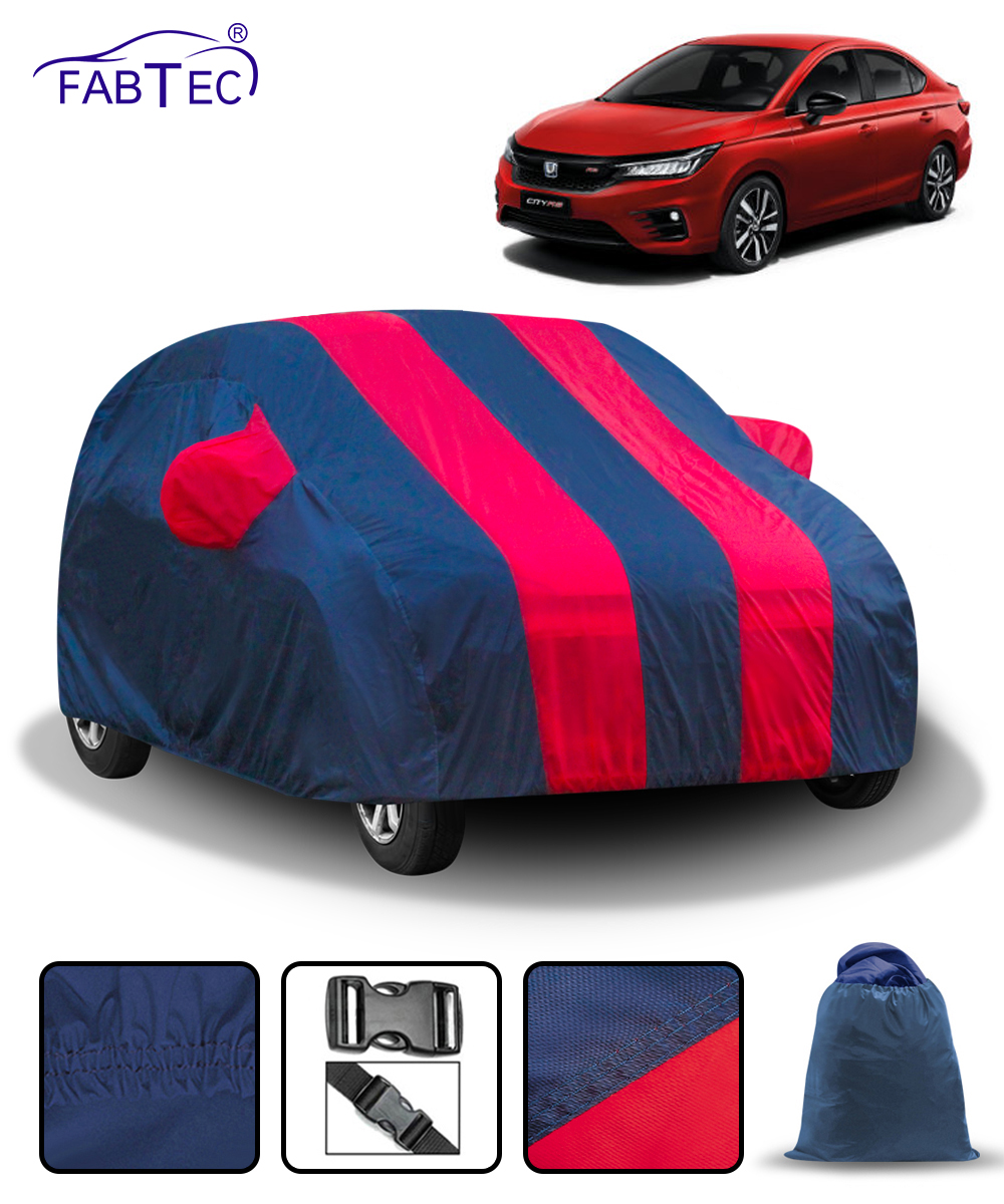 FABTEC - Red & Blue Stylish Stripes Car Body Cover for Honda City 2020