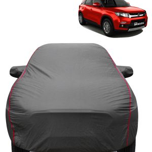 FABTEC - 2x2 Heavy Duty Red Border Car Body Cover for Maruti Suzuki Brezza 2015