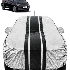FABTEC - Metallic Silver & Black Stripes Waterproof Car Body Cover for Tata Tiago