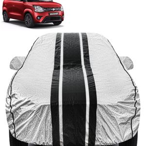 FABTEC - Metallic Silver & Black Stripes Waterproof Car Body Cover for Maruti Suzuki WagonR