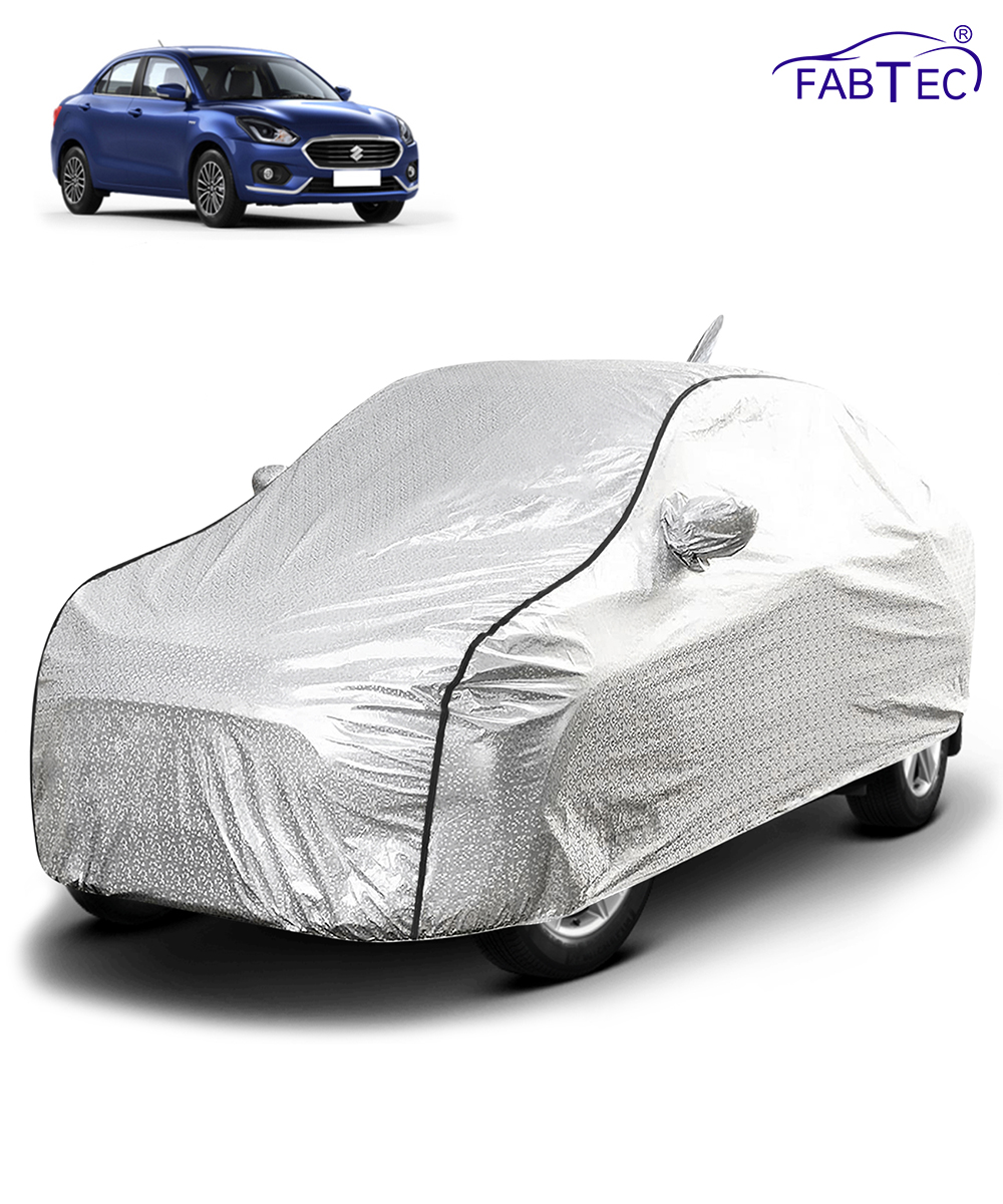 FABTEC - Metallic Silver Black Border Waterproof Car Body Cover for Maruti Suzuki Dzire 2018