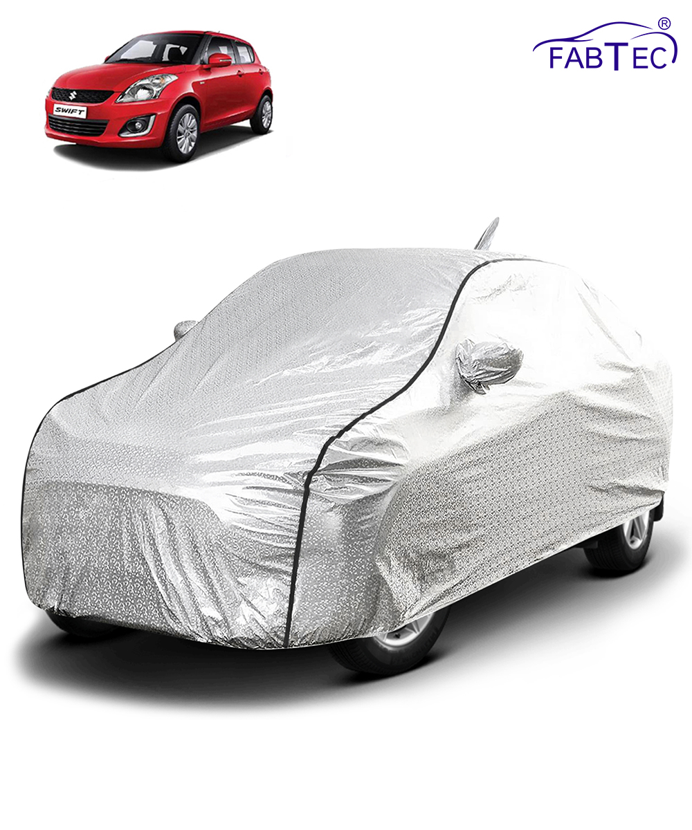 FABTEC - Metallic Silver Black Border Waterproof Car Body Cover for Maruti Suzuki Swift 2012