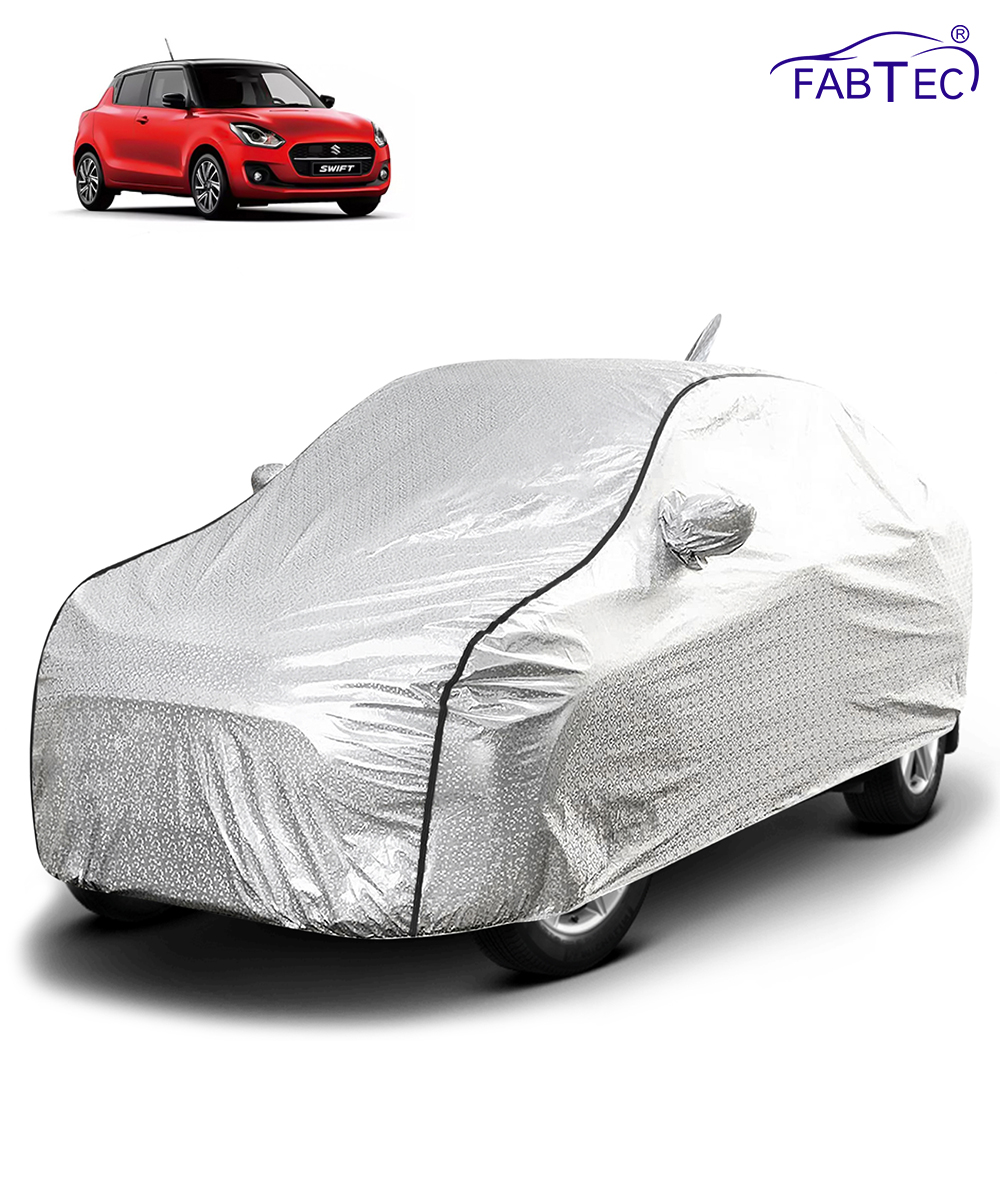 FABTEC - Metallic Silver Black Border Waterproof Car Body Cover for Maruti Suzuki Swift 2018