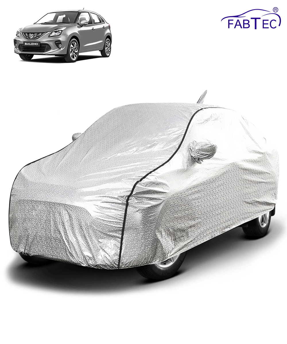 FABTEC - Metallic Silver Black Border Waterproof Car Body Cover for Maruti Suzuki Baleno