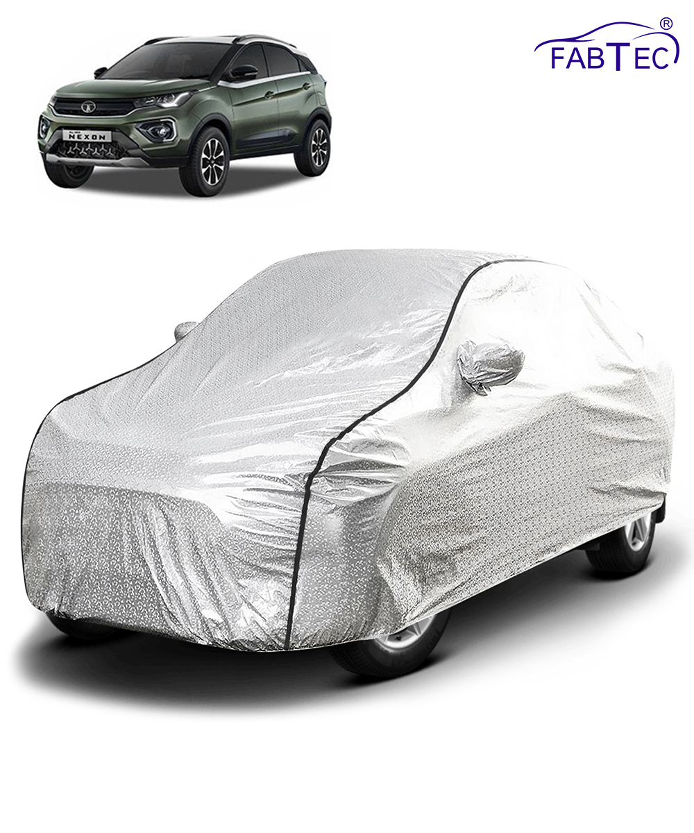 FABTEC - Metallic Silver Black Border Waterproof Car Body Cover for Tata Nexon