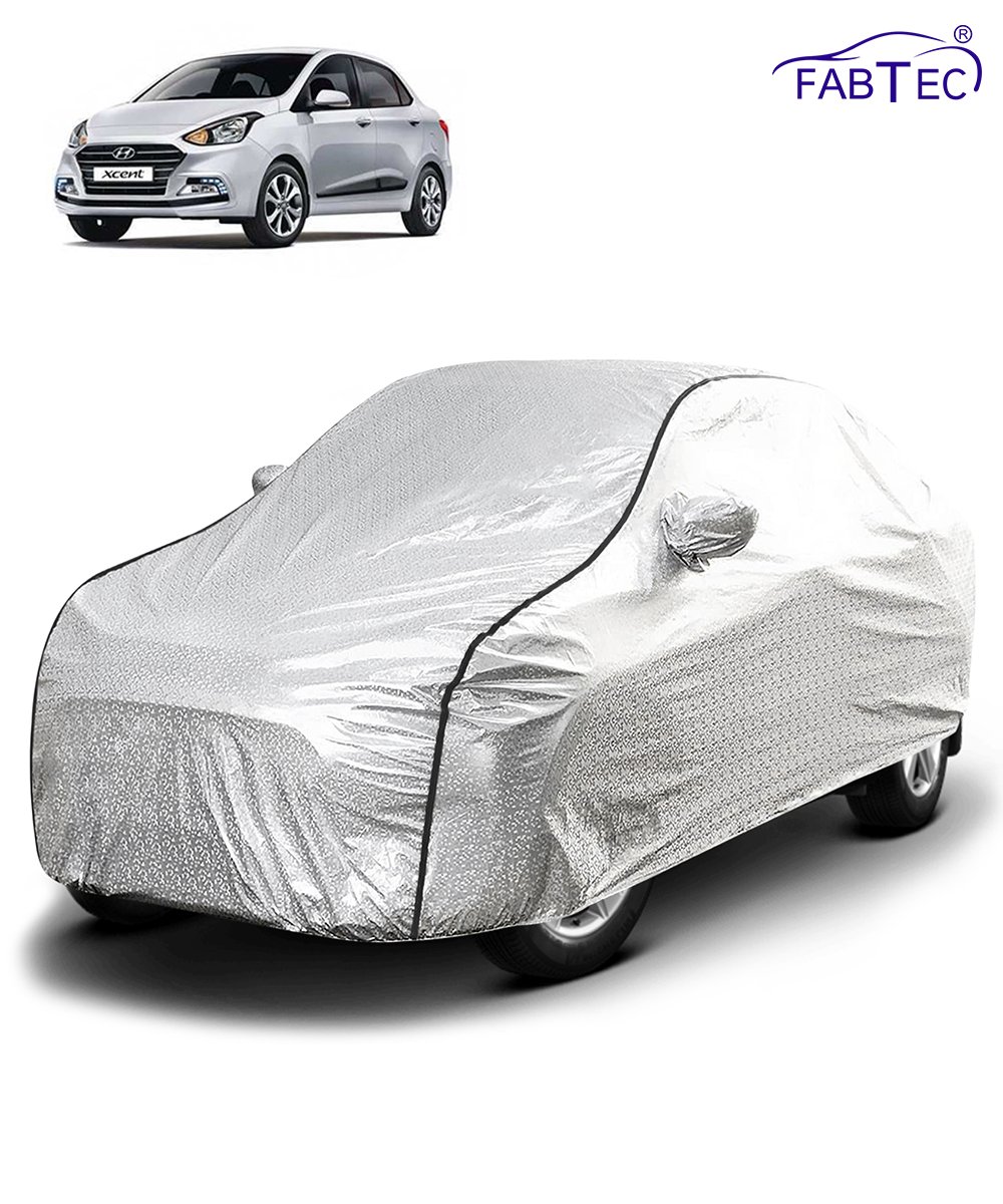 FABTEC - Metallic Silver Black Border Waterproof Car Body Cover for Hyundai Xcent