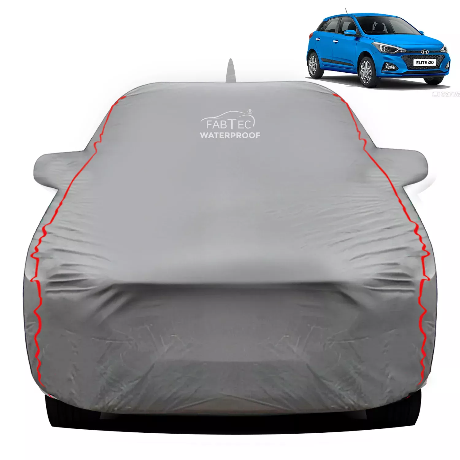 FABTEC - Peva Waterproof Red Border Car Body Cover for Hyundai Elite I20