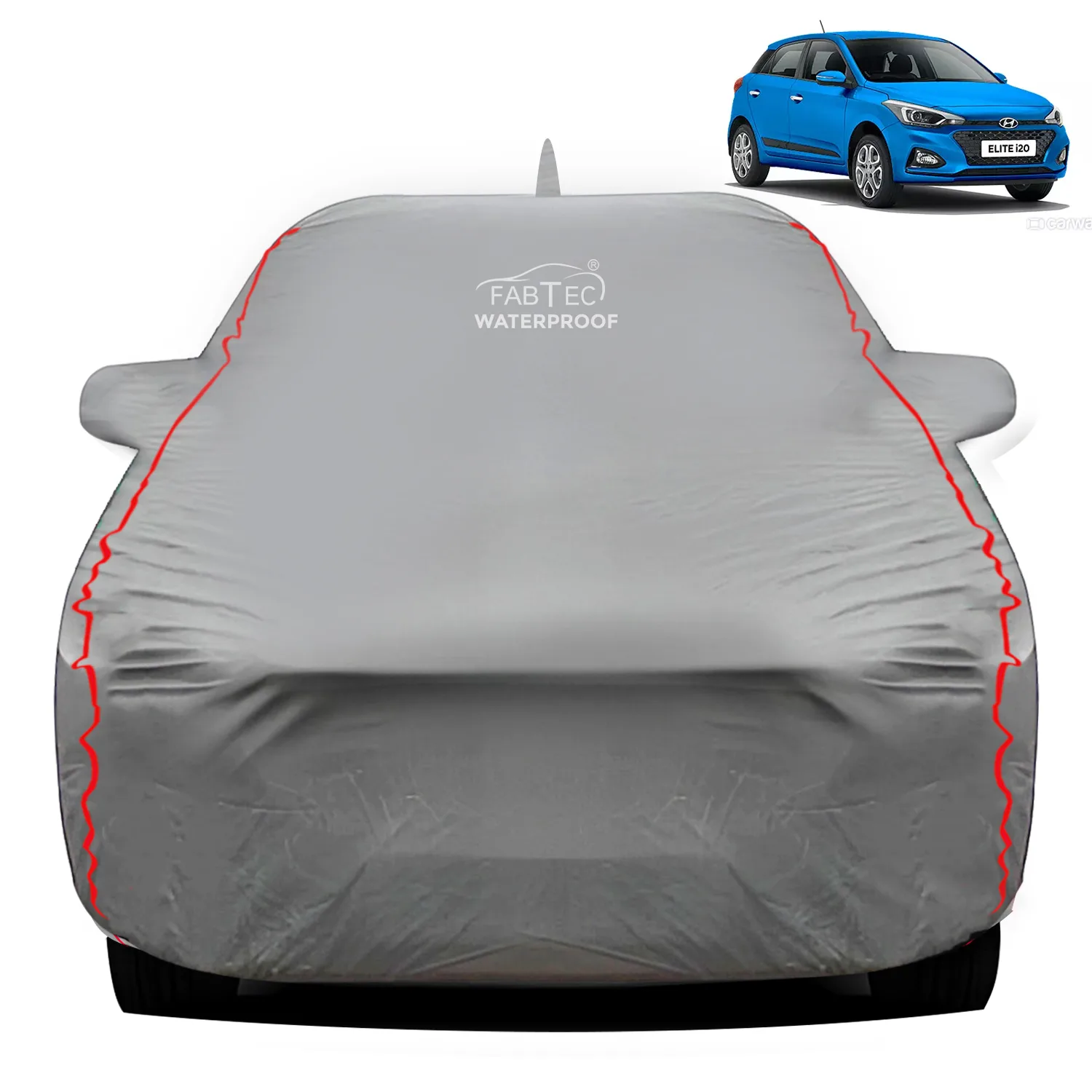FABTEC - Peva Waterproof Red Border Car Body Cover for Hyundai Elite I20