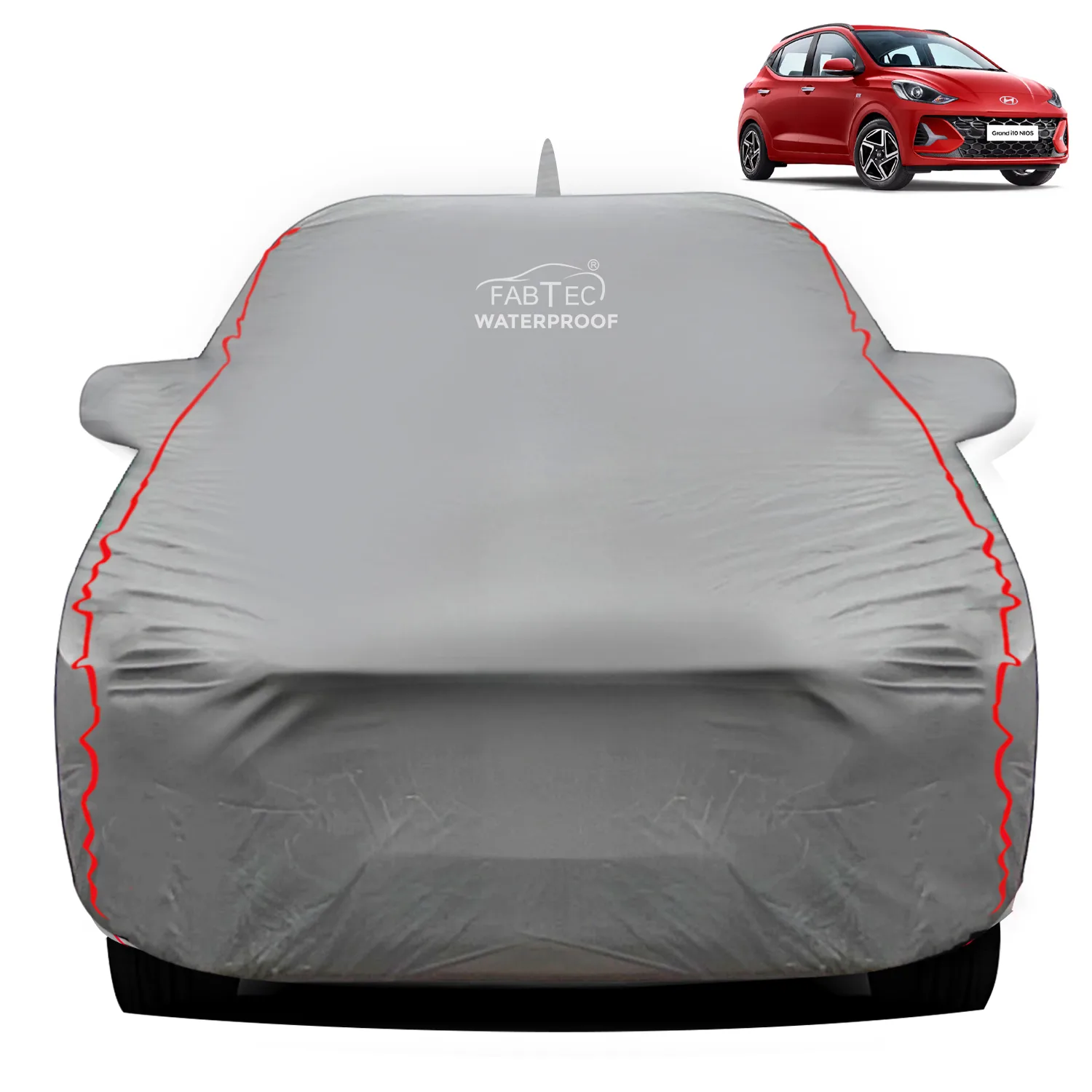 FABTEC - Peva Waterproof Red Border Car Body Cover for Hyundai Grand I10