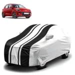 FABTEC - Metallic Silver & Black Stripes Waterproof Car Body Cover for Hyundai Grand i10 Nios