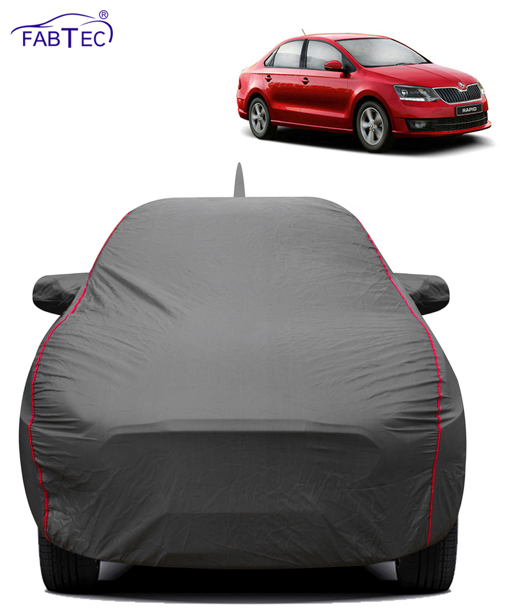 FABTEC - 2x2 Heavy Duty Red Border Car Body Cover for Skoda Rapid