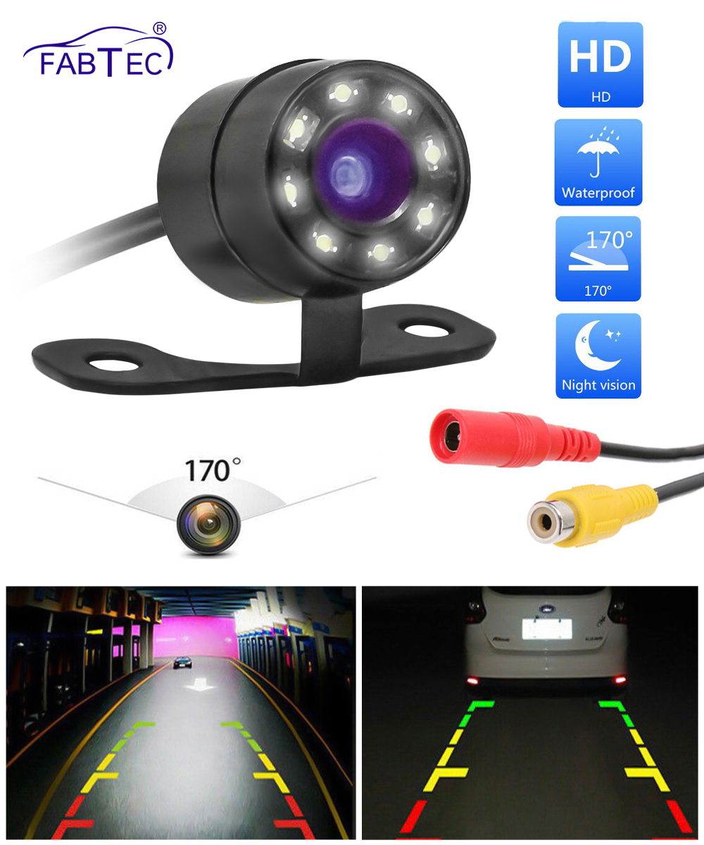 FABTEC Car Night Vision Hook Type Non-Drill/Number Plate Reverse Parking Rear View Waterproof Camera for All Cars