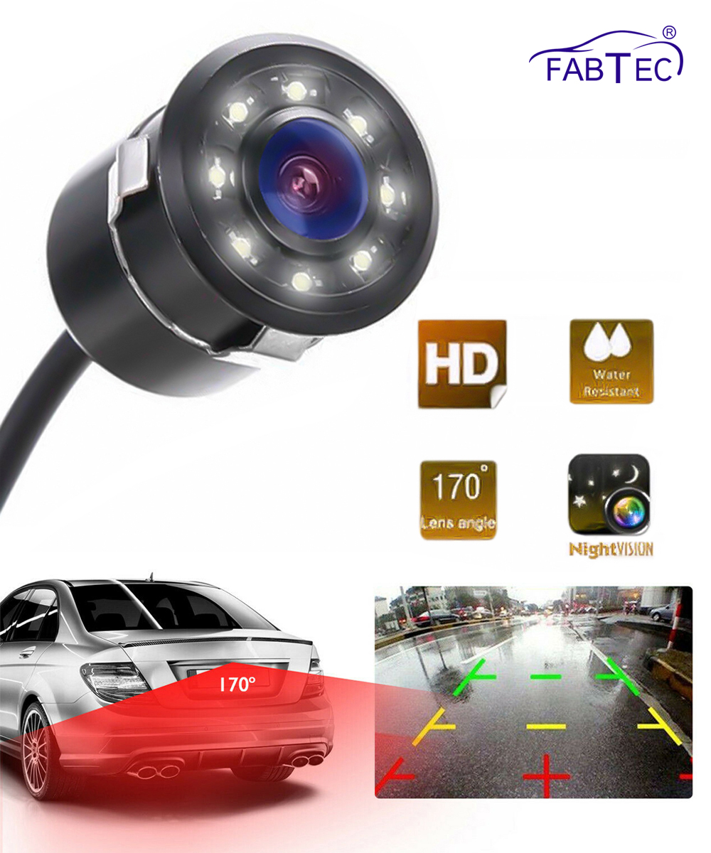 FABTEC Car Reverse Parking Camera 8 Led drill type Normal Camera only Reverse