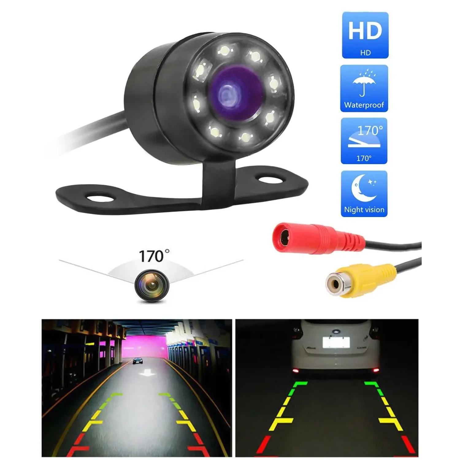 FABTEC Car Rear View Reverse Backup Car Parking Camera (8 Led, Hook Type)