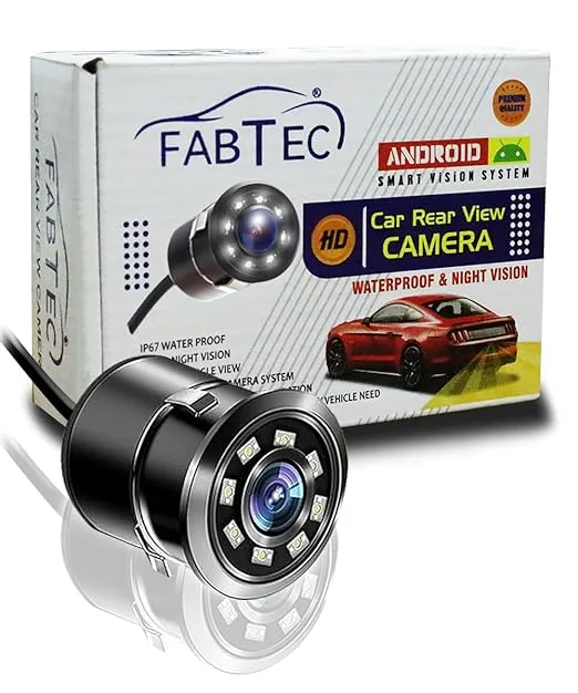 FABTEC 720p AHD Car Rear View Camera for 9 inch Android Screens for Car (8 LED/Drill Type/AHD-25 FPS)