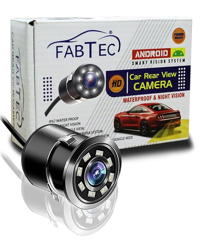 FABTEC 720p AHD Car Rear View Camera for 9 inch Android Screens for Car (8 LED/Moving Lines/AHD-25 FPS)
