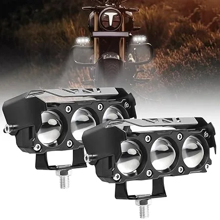 FABTEC 3 Eye Led Mini Drive Fog Light Projector Bar Light with White/Yellow Led DRL Light for Cars, Bikes, Scooty Metal Body with Turn On/Off Switch, Set of 2 Pcs