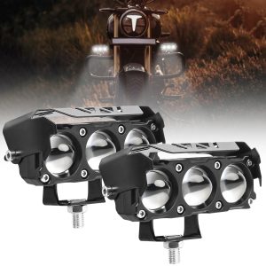 FABTEC 3 Eye Led Mini Drive Fog Light Projector Bar Light with White/Yellow Led DRL Light for Cars, Bikes, Scooty Metal Body with Turn On/Off Switch, Set of 2 Pcs