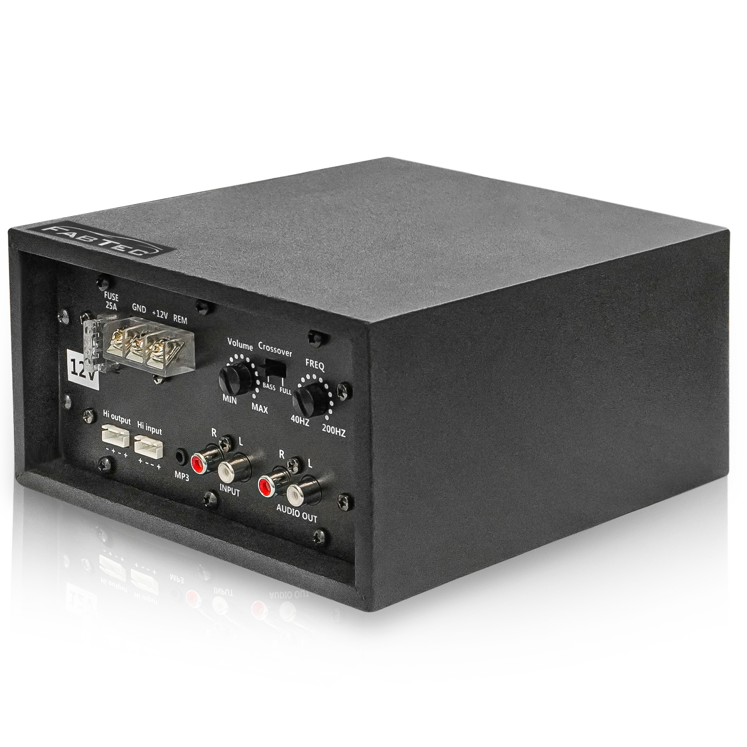 FABTEC 12V Dual Channel 120W Car Amplifier Stereo Power Mono Amp Audio, Bass Sub- Woofer kit, Monoblock, Black Body Encloser,Car Multi Channel Amplifier Class AB, Mosfet Dc Power Supply