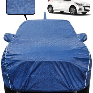 Fabtec Waterproof Car Body Cover for Hyundai Elite I20 with Mirror And Antenna Pocket, Triple Stitched and Soft Cotton Lining (Metallic Blue with White Piping)
