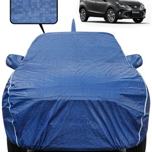 Fabtec Waterproof Car Body Cover for Toyota Glanza Old with Mirror And Antenna Pocket, Triple Stitched and Soft Cotton Lining (Metallic Blue with White Piping)