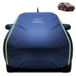 Fabtec Waterproof Car Body Cover for Toyota Glanza New with Mirror And Antenna Pocket, Triple Stitched and Soft Cotton Lining (Metallic Blue with Neon Piping)