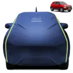 Fabtec Waterproof Car Body Cover for Hyundai Venue with Mirror Pocket, Triple Stitched and Soft Cotton Lining (Metallic Blue with Neon Piping)
