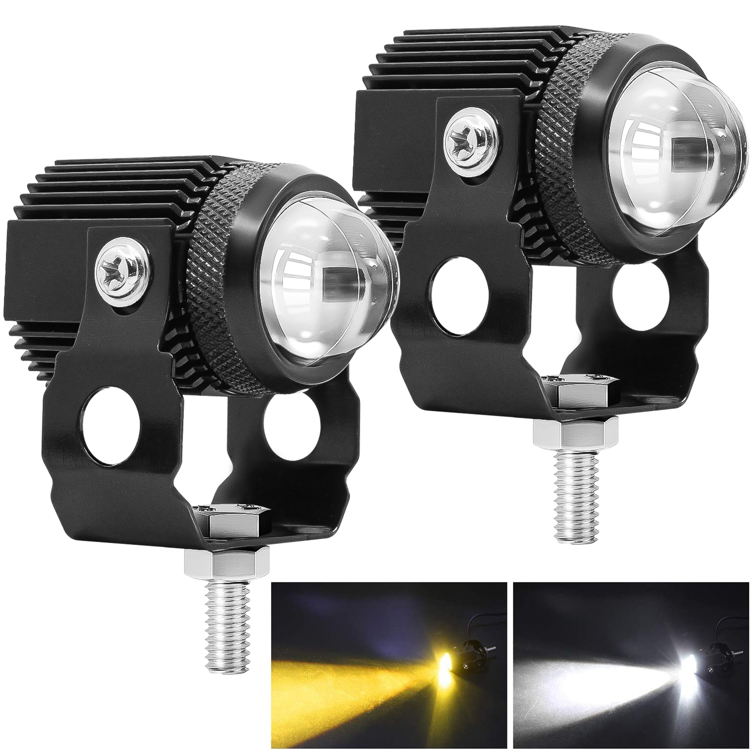 FABTEC Mini Driving Fog Light Lamp Projector Lens LED Spotlight Dual Color Led Light System for Motorcycle, Bikes & Scooters with On-Off Switch (12V, 30W)