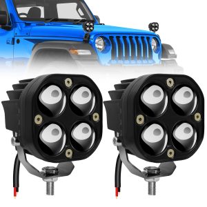 Fabtec 4 Led Mini Drive Fog Projector Bar Light with White/Yellow Led DRL Pods Light for Cars, Bikes & Scooty with On – Off Switch (Set of 2 Pcs)