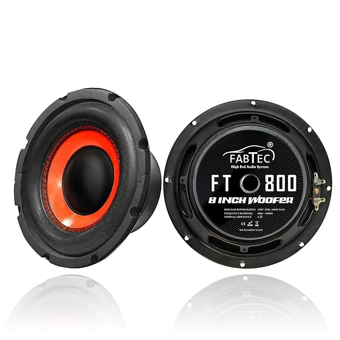 FABTEC 8 Inch Subwoofer with 125W RMS, 4-ohms with 360W Peak Power for Automotive & Home Theatre Bass Audio Systems (90db) (Color May Vary)