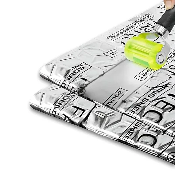 FABTEC Car Damping Sheet 32"X18" with 3mm Thickness | Sound & Heat PROOFING Car Sound Deadening Material Sound Insulation | Premium Sound & Heat Insulation Mat Design (Silver, Set of 5) with Roller