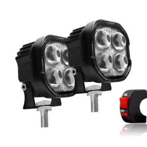 Fabtec 4 Led Ultra Mini Drive Projector Lens Led Fog Bar Light with White/Yellow Led DRL Pods Light for Cars, Bikes, Scooty, Metal Body, Set of 2 Pcs With USB Turn On/Off Switch