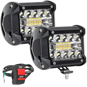 FABTEC 4 Inch bar Light Flashing led Fog Light 19 led with 5 Modes Versatile Off-Road Fog & Spot Flood Beam for Bikes and Scooties with On/Off Switch (White & Yellow) (19 Led 4 Inch) (Set of 2)